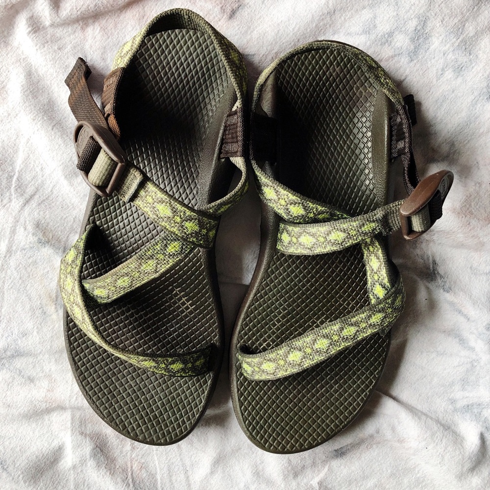 Brown, Green Pattern, Strappy, Chacos